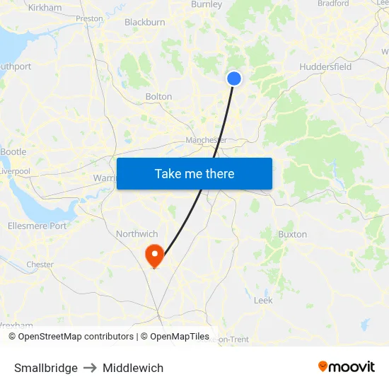 Smallbridge to Middlewich map