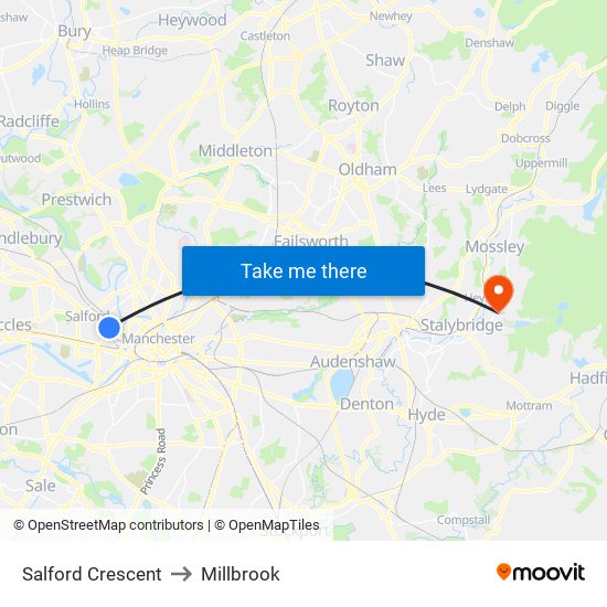 Salford Crescent to Millbrook map