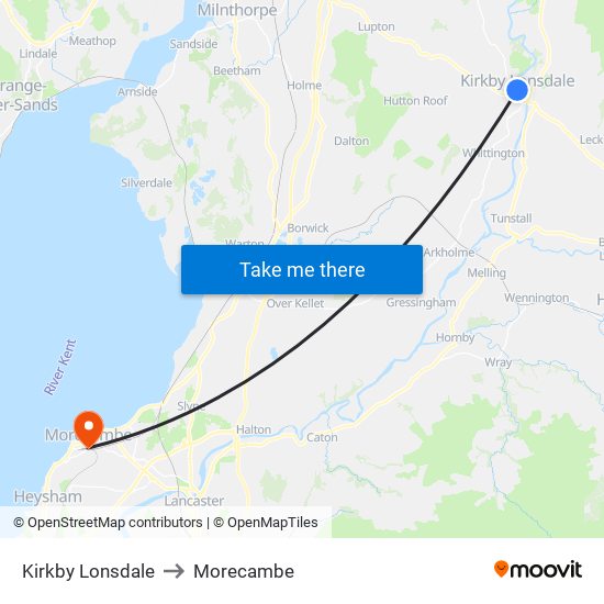 Kirkby Lonsdale to Morecambe map