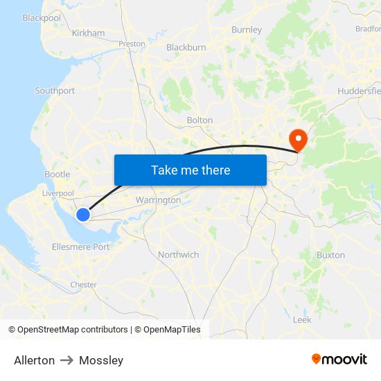 Allerton to Mossley map