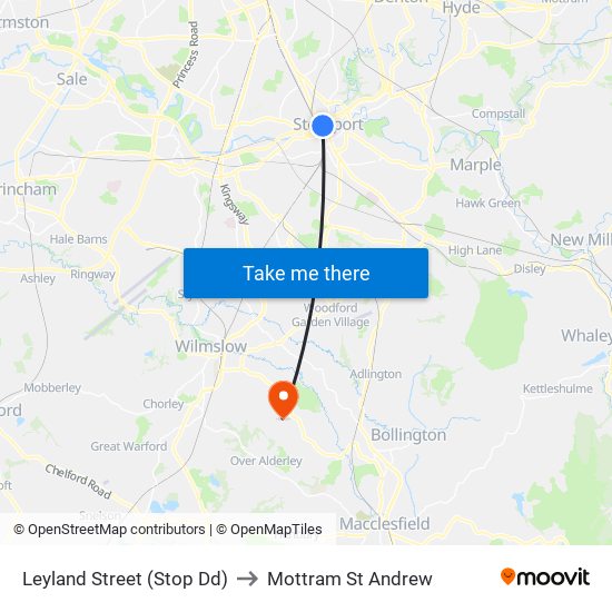 Leyland Street (Stop Dd) to Mottram St Andrew map