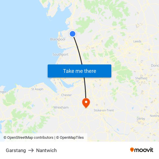 Garstang to Nantwich map