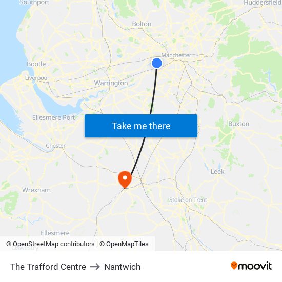 The Trafford Centre to Nantwich map
