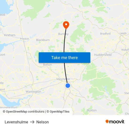 Levenshulme to Nelson map
