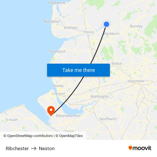 Ribchester to Neston map