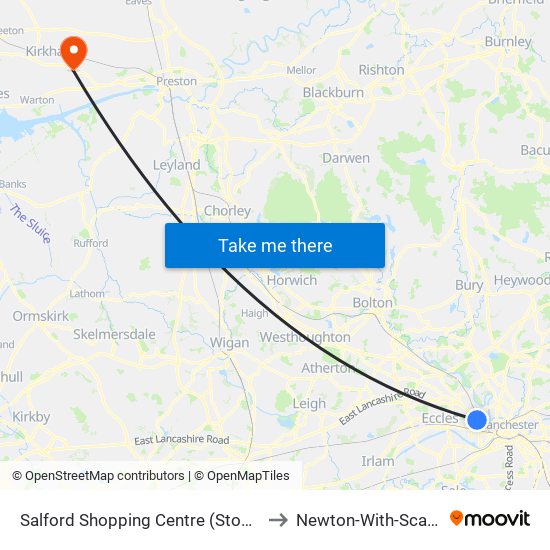 Salford Shopping Centre (Stop H) to Newton-With-Scales map