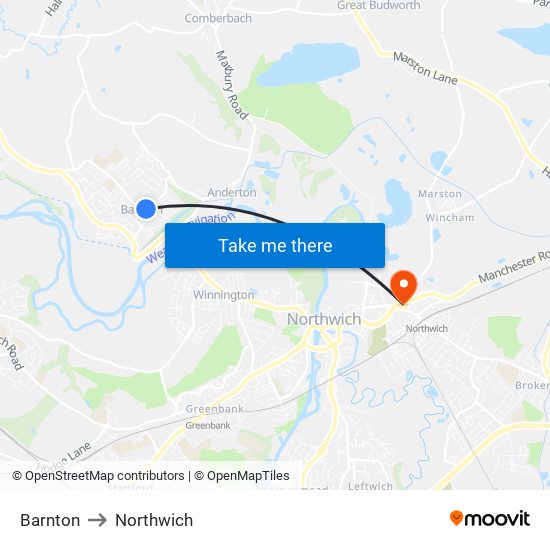 Barnton to Northwich map