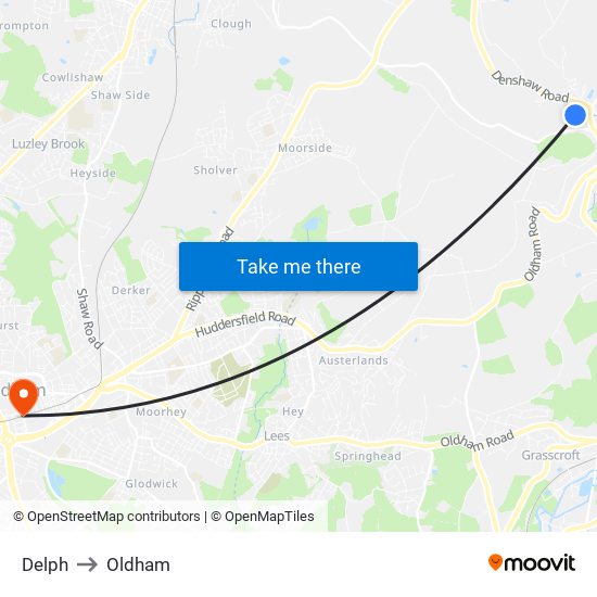 Delph to Oldham map