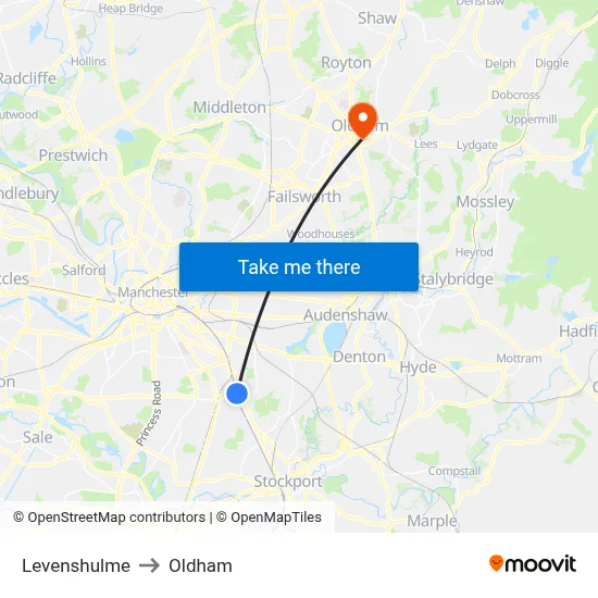 Levenshulme to Oldham map