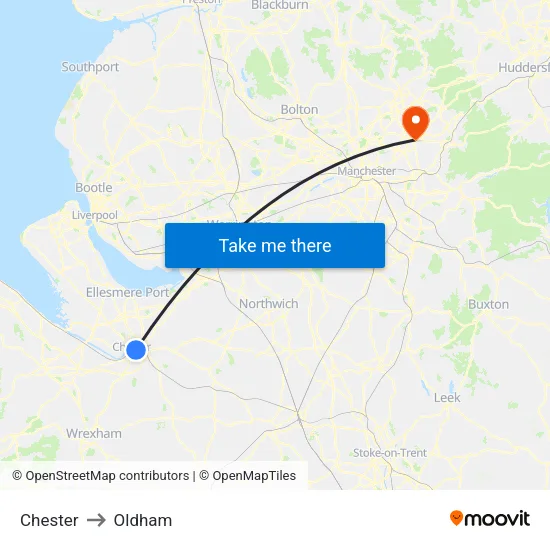 Chester to Oldham map