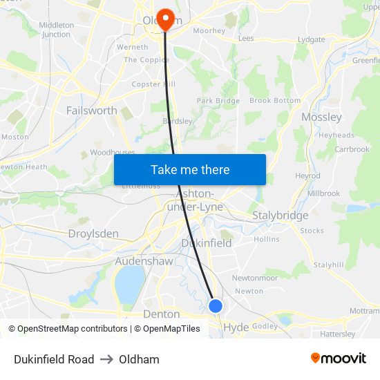 Dukinfield Road to Oldham map