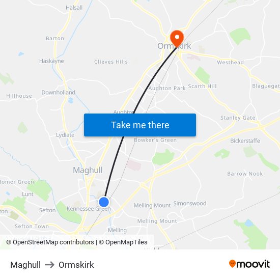 Maghull to Ormskirk map