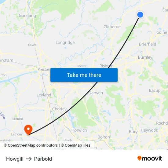 Howgill to Parbold map