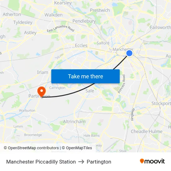 Manchester Piccadilly Station to Partington map