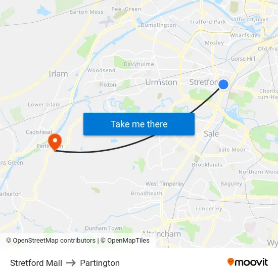 Stretford Mall to Partington map