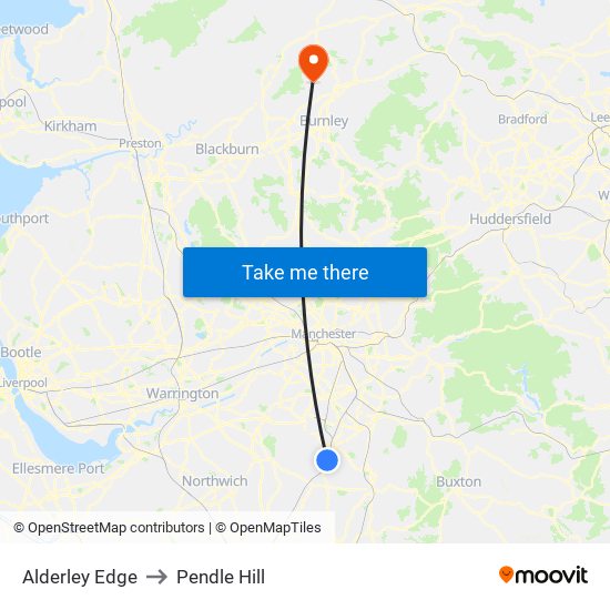 Alderley Edge to Pendle Hill map