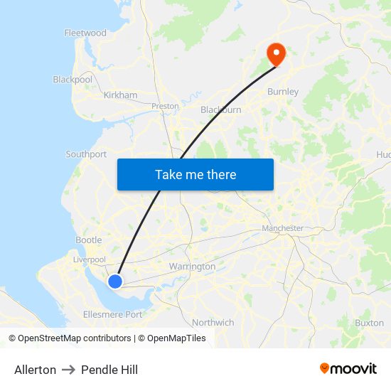 Allerton to Pendle Hill map