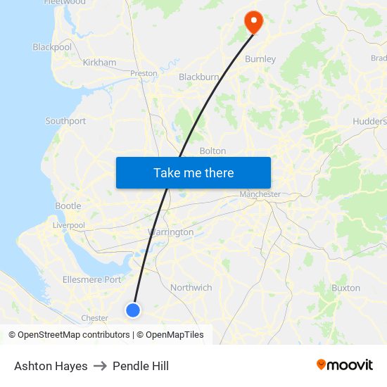 Ashton Hayes to Pendle Hill map