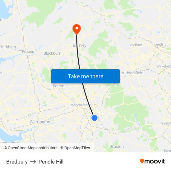 Bredbury to Pendle Hill map