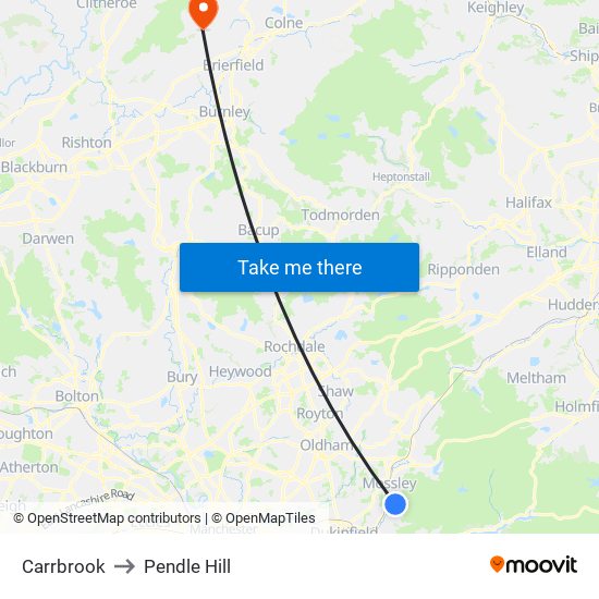 Carrbrook to Pendle Hill map