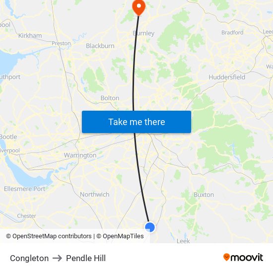 Congleton to Pendle Hill map