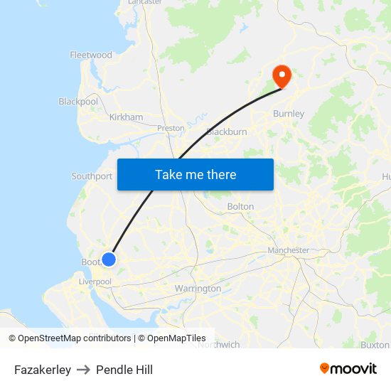 Fazakerley to Pendle Hill map