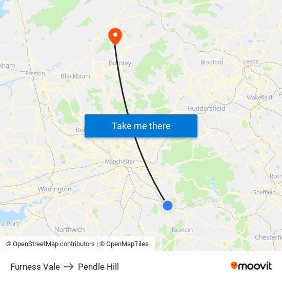 Furness Vale to Pendle Hill map