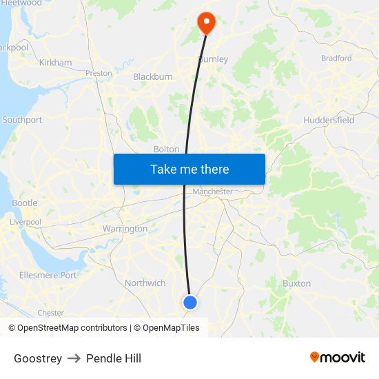 Goostrey to Pendle Hill map