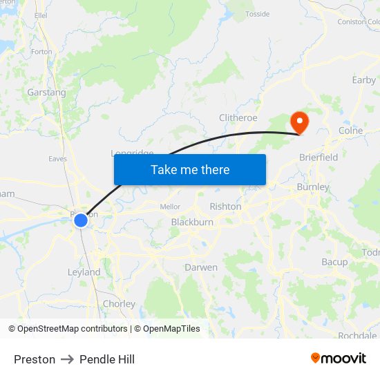 Preston to Pendle Hill map