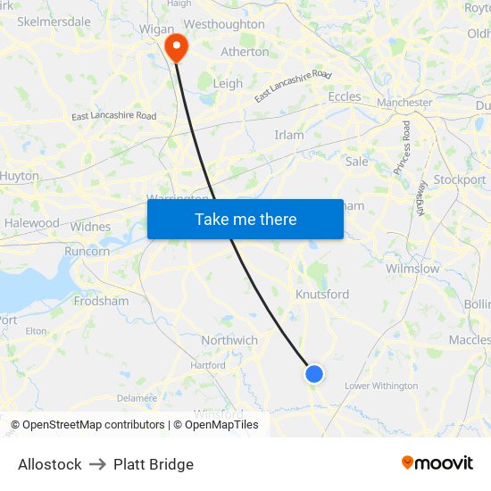 Allostock to Platt Bridge map