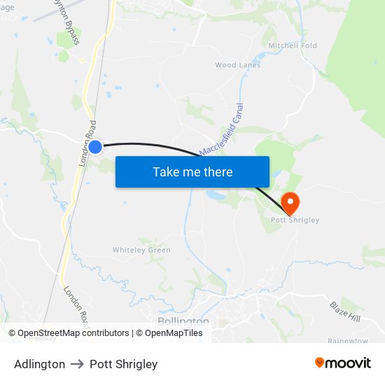 Adlington to Pott Shrigley map
