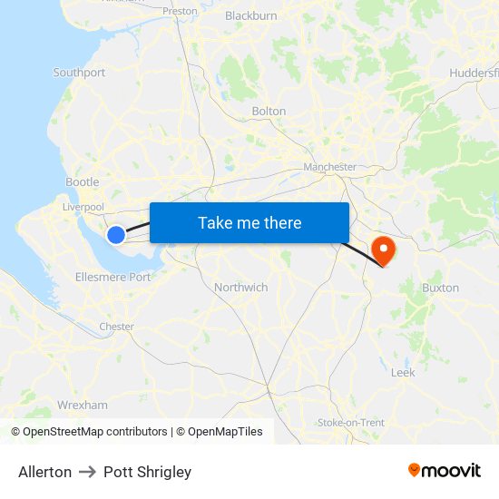 Allerton to Pott Shrigley map