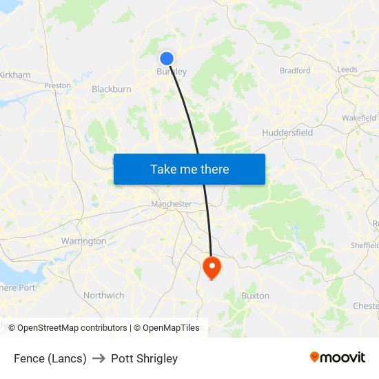 Fence (Lancs) to Pott Shrigley map