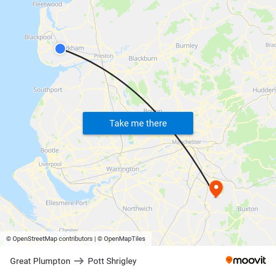 Great Plumpton to Pott Shrigley map