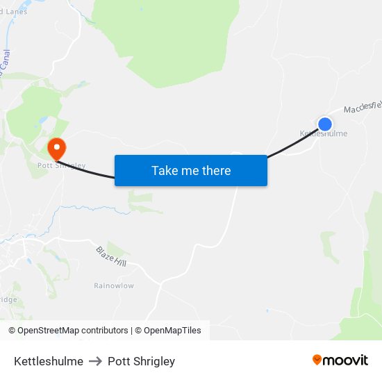 Kettleshulme to Pott Shrigley map