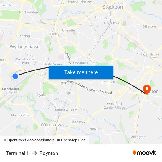 Terminal 1 to Poynton map