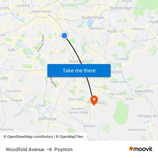 Woodfold Avenue to Poynton map