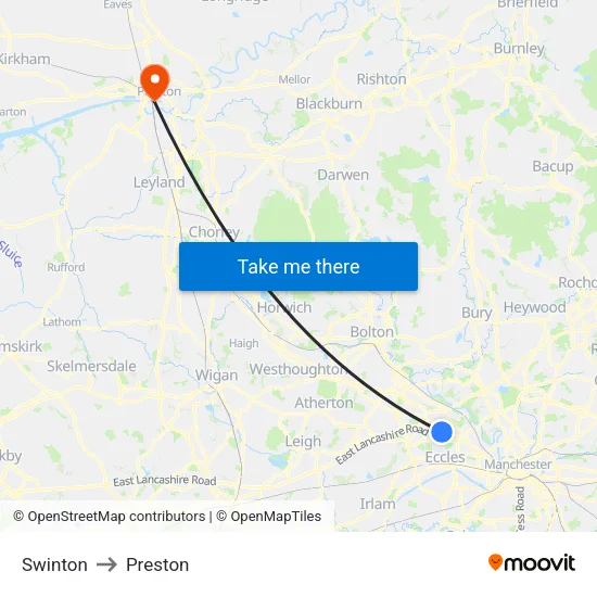 Swinton to Preston map