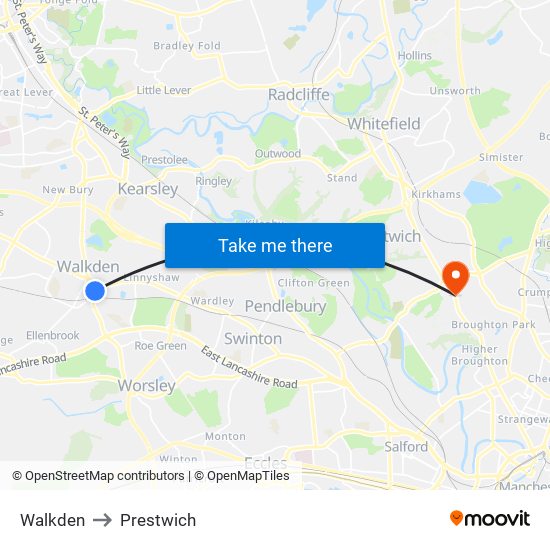 Walkden to Prestwich map