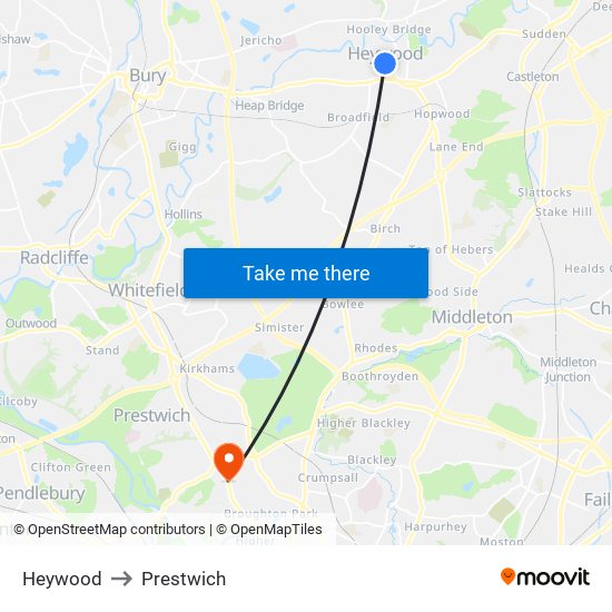 Heywood to Prestwich map