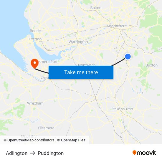 Adlington to Puddington map