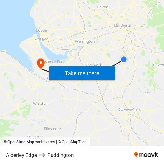 Alderley Edge to Puddington map