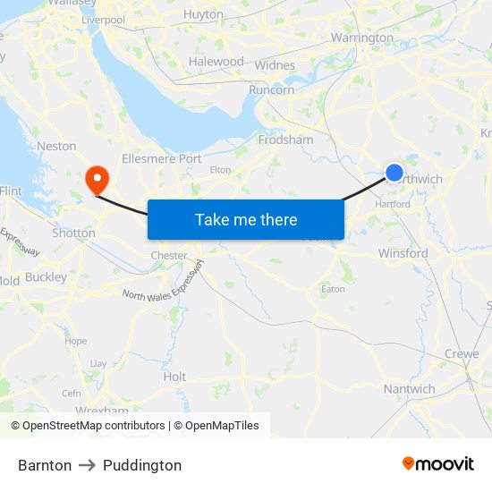 Barnton to Puddington map