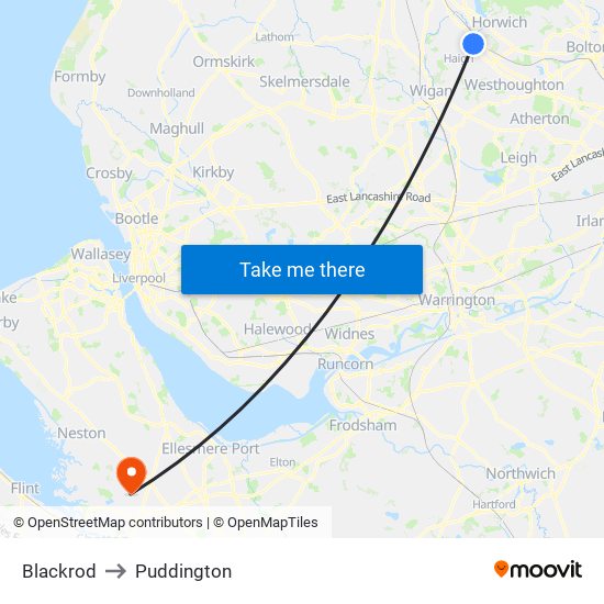 Blackrod to Puddington map