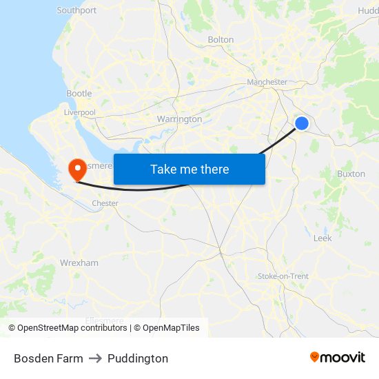 Bosden Farm to Puddington map