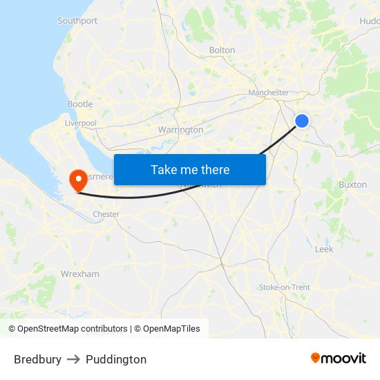 Bredbury to Puddington map