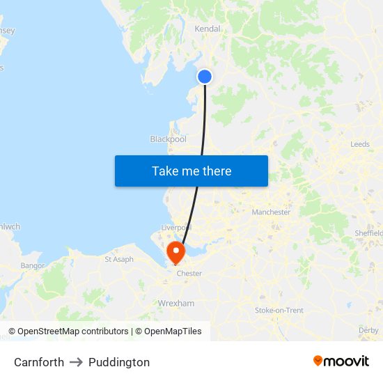 Carnforth to Puddington map