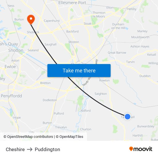 Cheshire to Puddington map