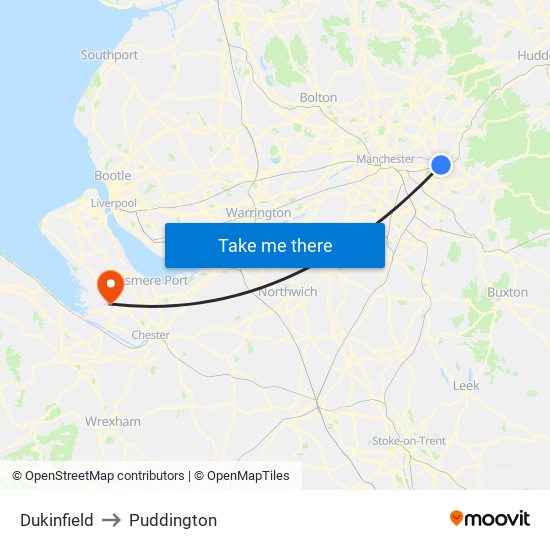 Dukinfield to Puddington map