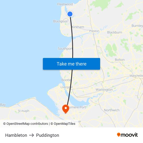 Hambleton to Puddington map